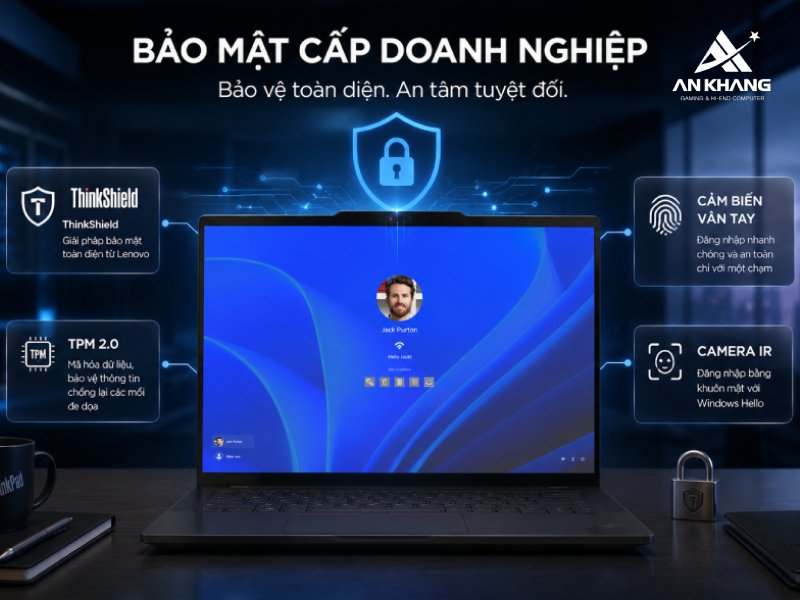 Hệ thống bảo mật tiên tiến được trang bị trên Lenovo ThinkPad T14s Gen 6 21QX00LDVA