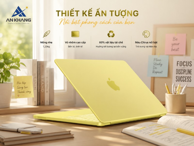 Thiết kế màu vàng Citrus bắt mắt của Macbook Neo 13 inch Chip A18 Pro 6CPU/5GPU/8GB/256GB MHFD4SA/A