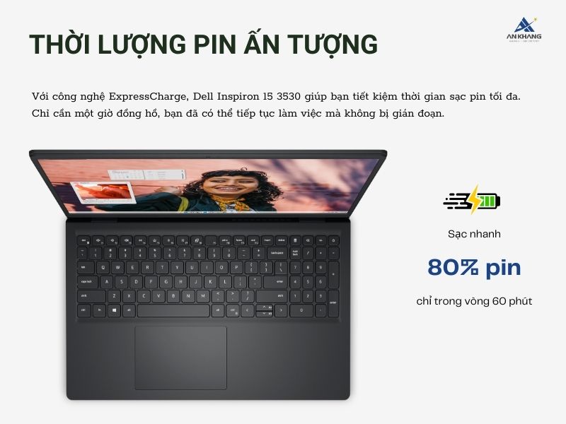 Laptop Dell Inspiron 15 3530 N5I7301W1-BL có thời lượng pin ấn tượng