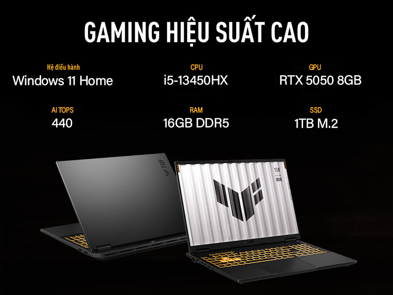 Laptop ASUS TUF Gaming F16 FX608JH-RV039W mang đến trải nghiệm gaming hiệu suất cao với Intel Gen 13 + RTX 50 Series
