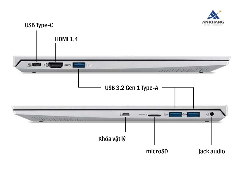Laptop Acer Aspire Lite 14 Gen 2 AL14-52M-52UU NX.J39SV.003 trang bị kết nối đầy đủ cho nhu cầu cơ bản