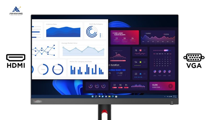 Màn hình Lenovo ThinkVision S22i-30 63FCKARBWW kết nối HDMI và VGA tương thích mọi thiết bị