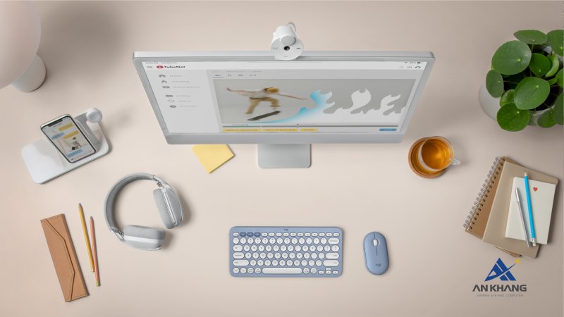 Bộ bàn phím chuột Bluetooth Logitech Pebble 2 Combo màu xanh (920-012190) kết nối linh hoạt tới 3 thiết bị