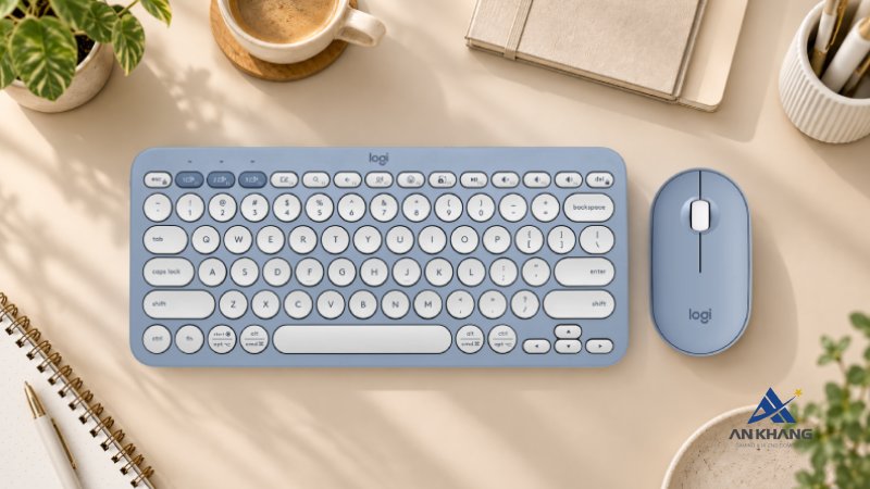 Bộ bàn phím chuột Bluetooth Logitech Pebble 2 Combo màu xanh (920-012190) gọn nhẹ, kết nối linh hoạt, pin bền
