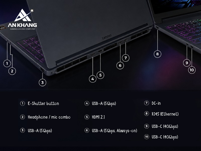Laptop Lenovo Legion 5 15AHP11 83Q7001JVN c&ugrave;ng hệ thống cổng kết nối đầy đủ cho nhu cầu hiện đại