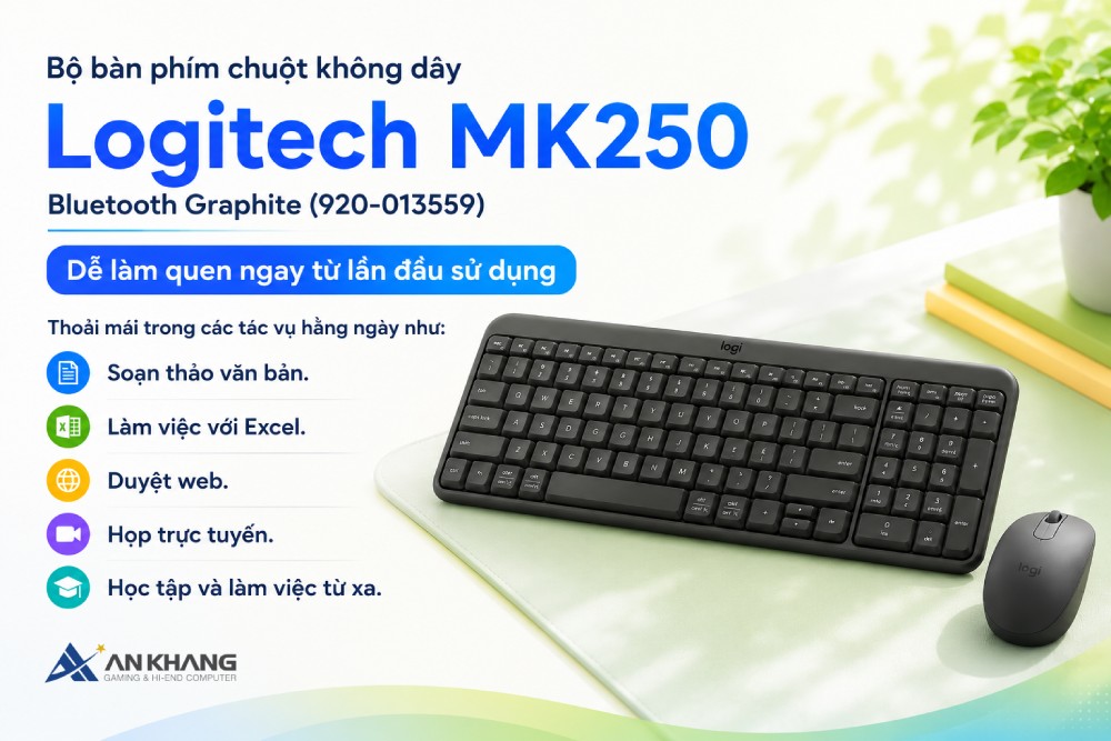 Bộ bàn phím chuột không dây Logitech MK250 Bluetooth Graphite (920-013559) hướng đến cảm giác sử dụng tự nhiên ngay từ lần đầu làm quen