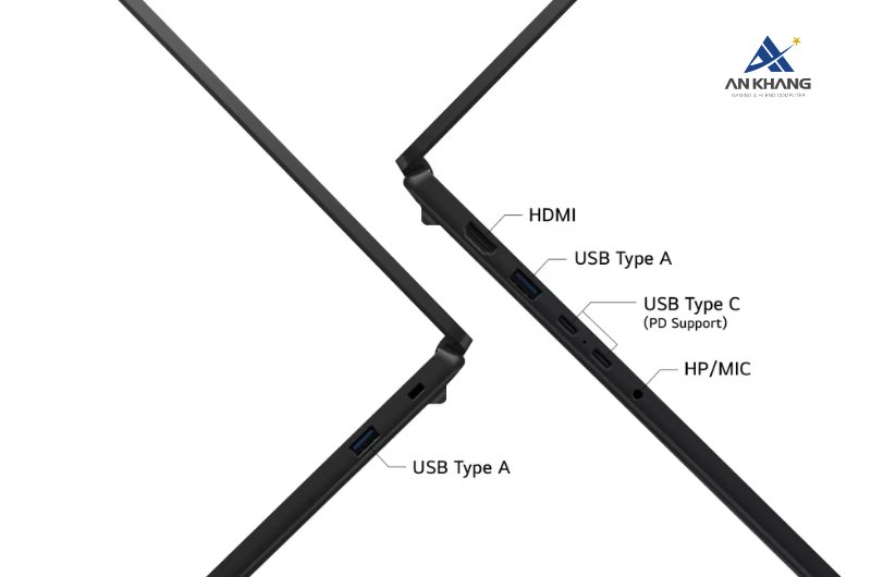 Laptop LG gram Book 15U50U-G.AV55A5 trang bị đầy đủ các cổng kết nối cần thiết cho học tập và làm việc