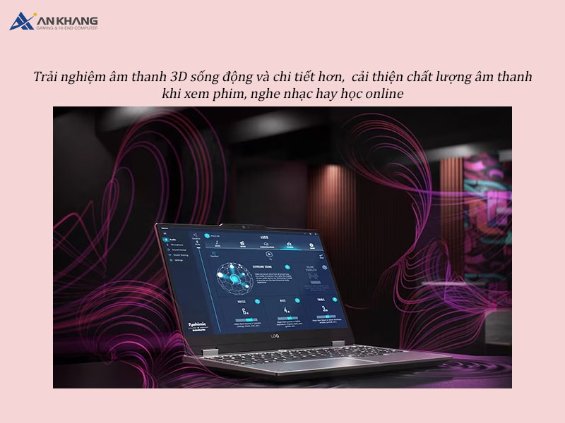 Âm thanh 3D sống động, cho trải nghiệm chơi game, xem phim và nghe nhạc rõ nét trên laptop Lenovo LOQ 15ARP9