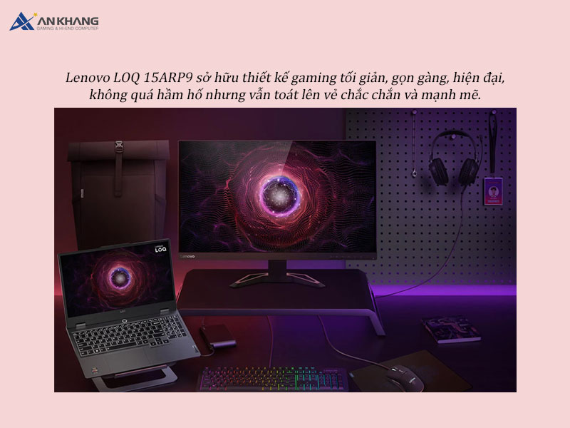 Thiết kế gaming tối giản và hiện đại giúp Lenovo LOQ 15ARP9 83JC00LVVN bền bỉ, dễ dàng phù hợp với nhiều môi trường sử dụng.