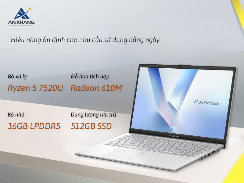 Laptop Asus Vivobook Go 15 E1504FA sở hữu hiệu năng ổn định cho c&aacute;c nhu cầu h&agrave;ng ng&agrave;y