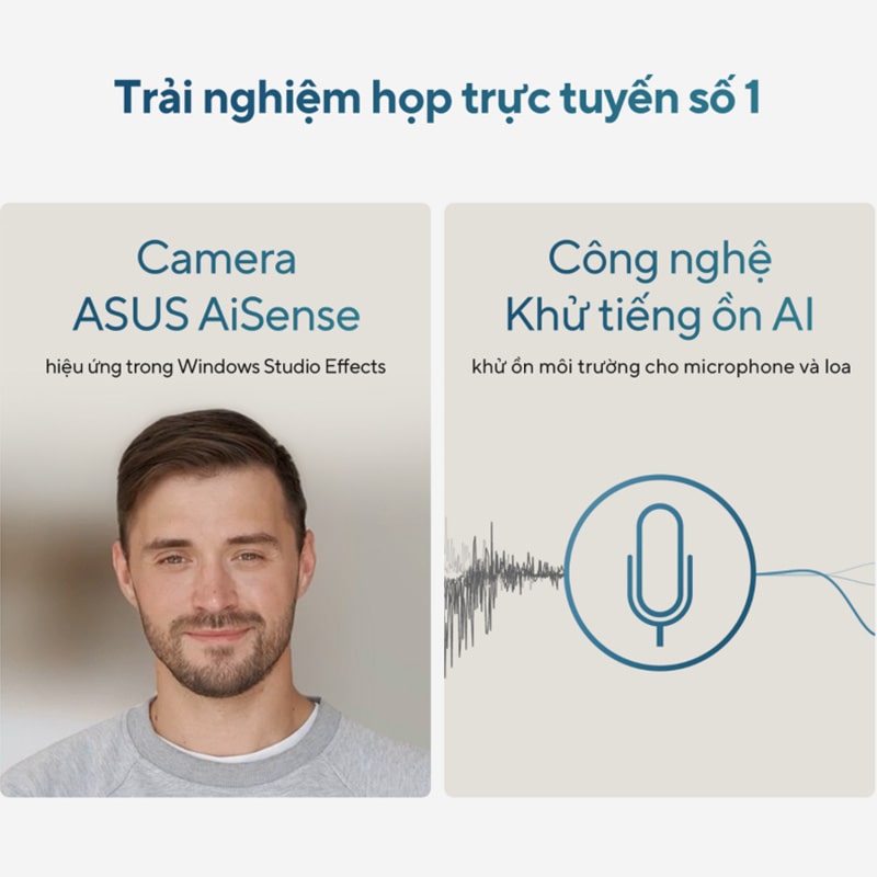 Đàm thoại hội thảo thông minh với hình ảnh mượt mà và âm thanh ấn tượng với hệ thống âm thanh và camera AI tăng cường đột phá trên ASUS Zenbook 14