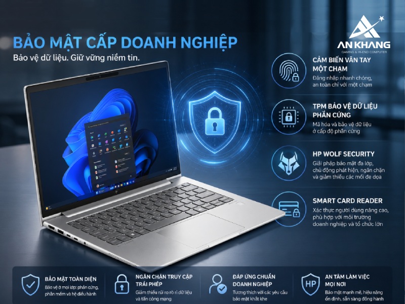 Hệ thống bảo mật tối ưu trên laptop HP EliteBook 640 G11 A7LG9PT