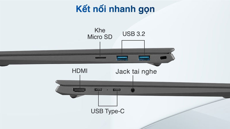 LG Gram 2023 14Z90R-G.AH53A5 có đầy đủ các loại cổng kết nối, kết nối không dây nhanh nhạy