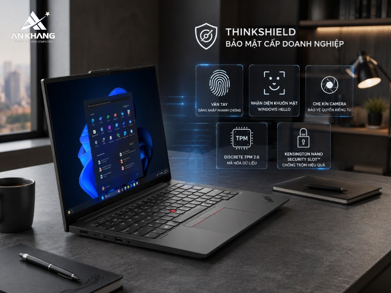 Laptop Lenovo ThinkPad E14 Gen 7 21T90029VN giúp bảo vệ quyền riêng tư, dữ liệu của người dùng doanh nghiệp