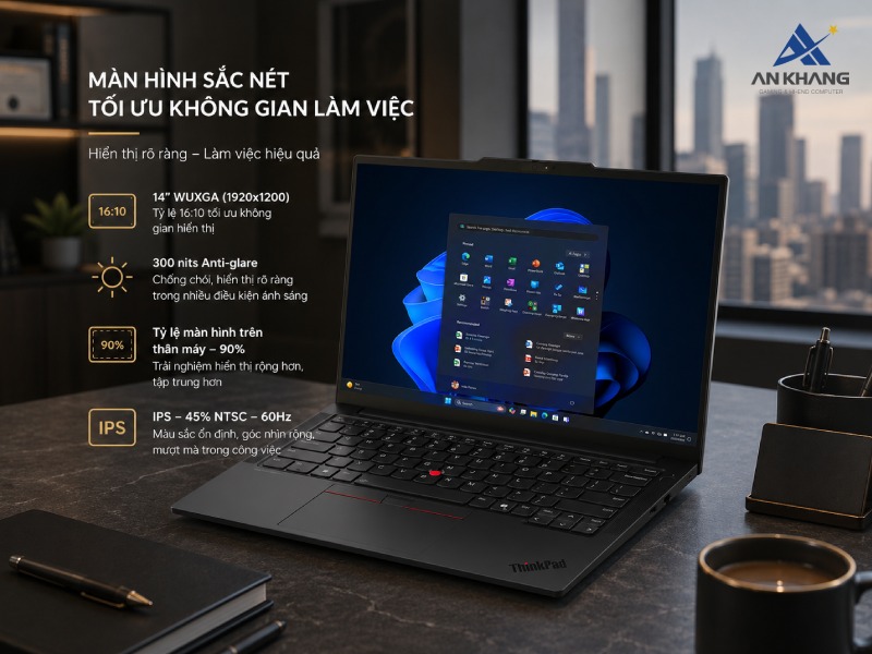Tích hợp màn hình nhỏ gọn nhưng vẫn tối ưu không gian hiển thị trên Lenovo ThinkPad E14 Gen 7 21T90029VN