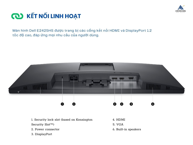 Màn hình Dell E2425HS trang bị đầy đủ cổng kết nối