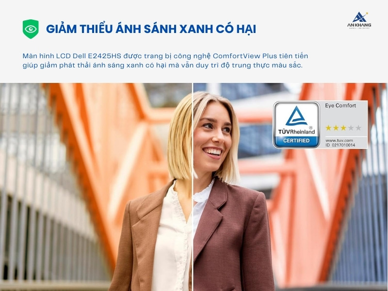 Màn hình Dell E2425HS với công nghệ ComfortView Plus giảm thiểu ánh sáng xanh có hại