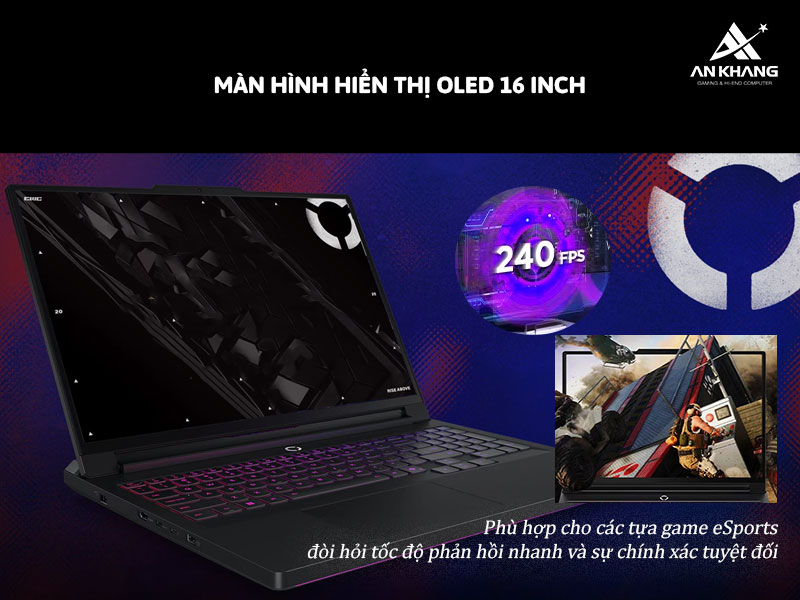 Màn hình OLED tần số 240Hz cho hình ảnh cực nét và phản hồi cực nhanh của laptop Lenovo Legion Pro 7 16IAX10H