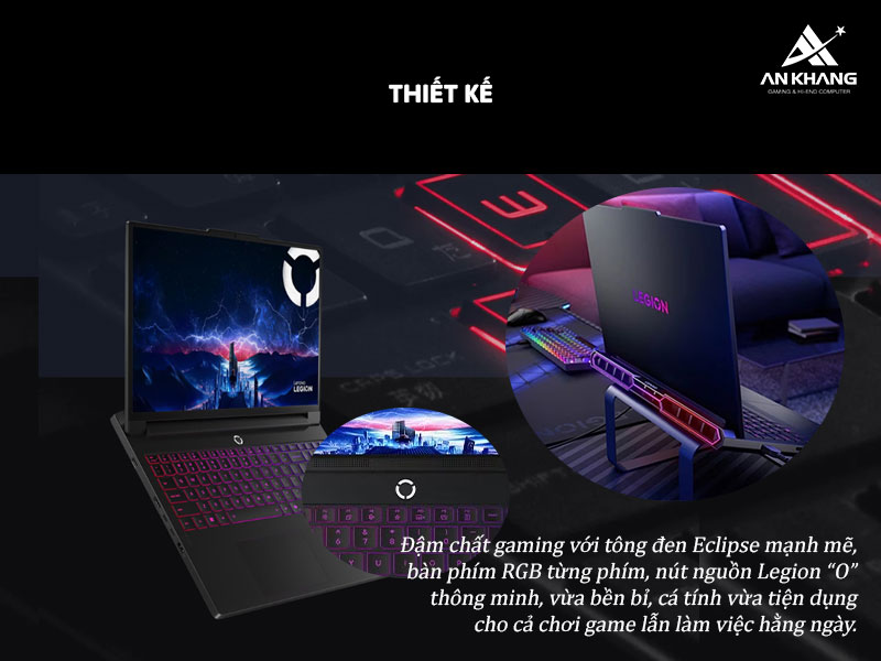 Lenovo Legion Pro 7 16IAX10H 83F500JGVN mang thiết kế đậm chất gaming hiện đại, bền bỉ, cá tính