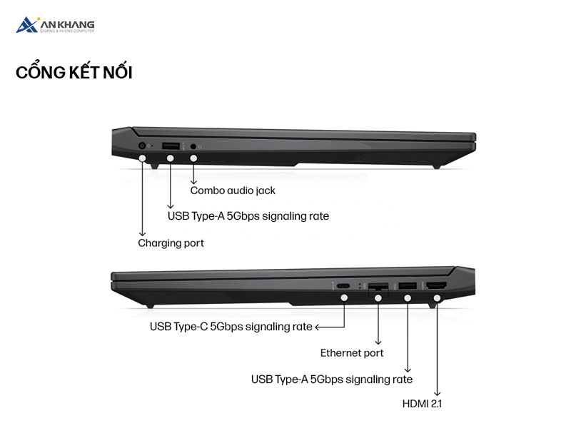 Hệ thống cổng kết nối tiện lợi có trên laptop HP Victus 15-fa2732TX