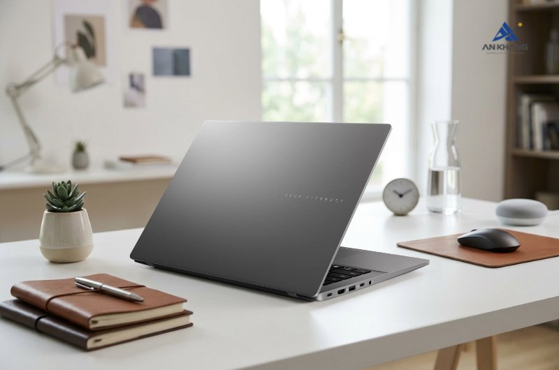 Laptop ASUS Vivobook S14 S3407CA-SF923W nổi bật với thiết kế mỏng nhẹ chỉ 1.4 kg cùng vỏ kim loại bền chắc