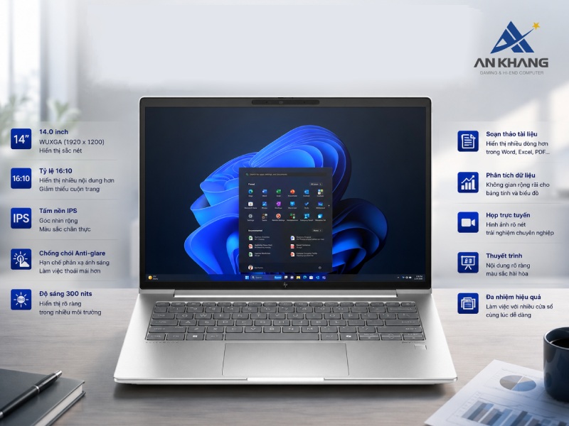 Màn hình cảm ứng tiện lợi, sắc nét cùng âm thanh tối ưu cho công việc trên laptop HP EliteBook 640 G11