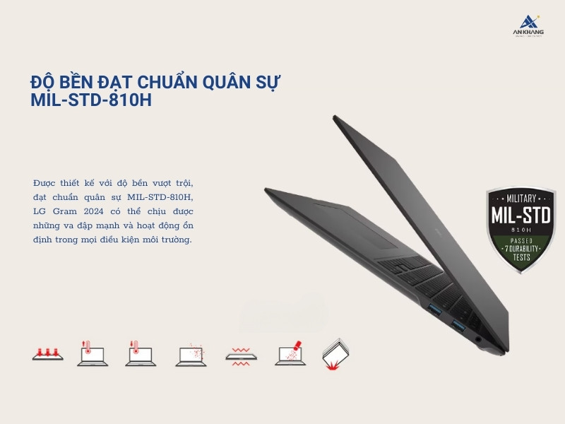 LG Gram 2024 14Z90S-G.AH55A5 với thiết kế bền bỉ, đạt chuẩn quân sự MIL-STD-810H