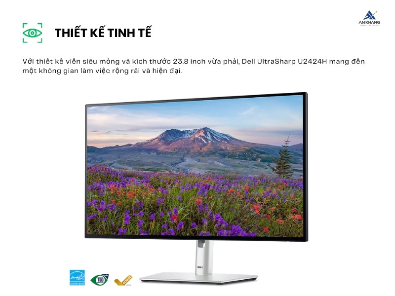 Dell UltraSharp U2424H 23.8inch với thiết kế tinh tế, mở rộng không gian hiển thị