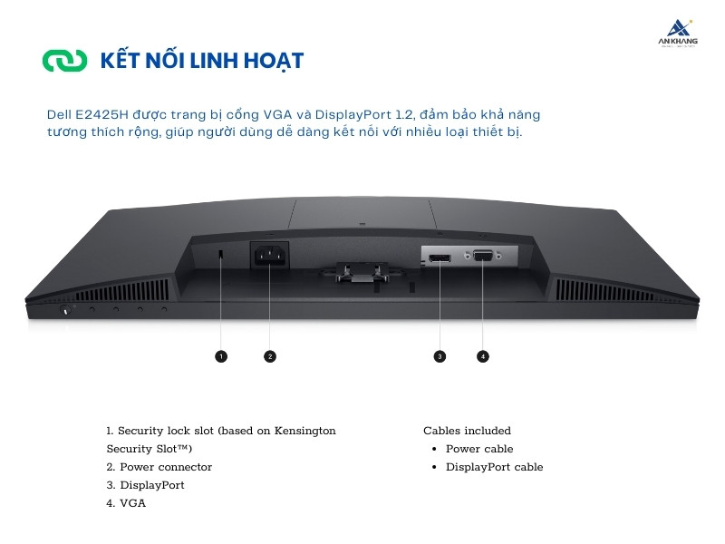 Màn hình Dell E2225H với kết nối linh hoạt và tiện dụng