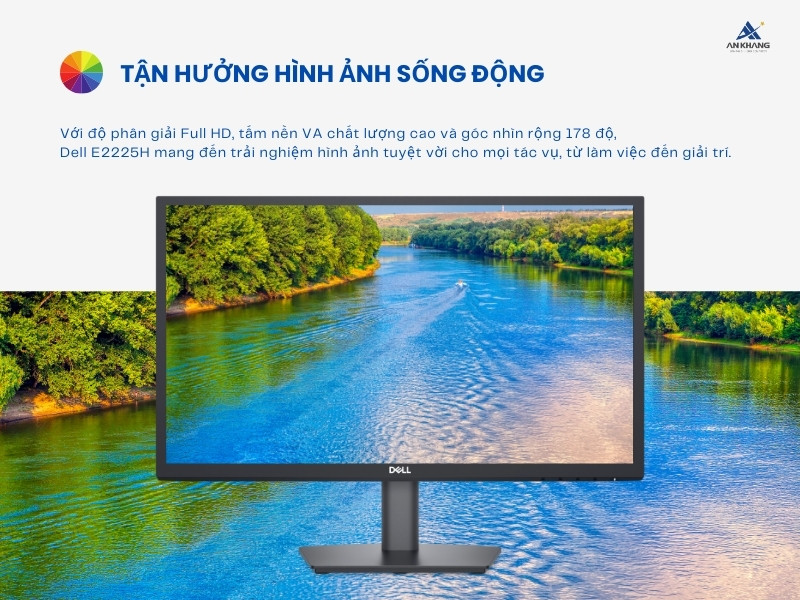 Màn hình LCD Dell E2225H cho chất lượng hình ảnh sắc nét, màu sắc ổn định