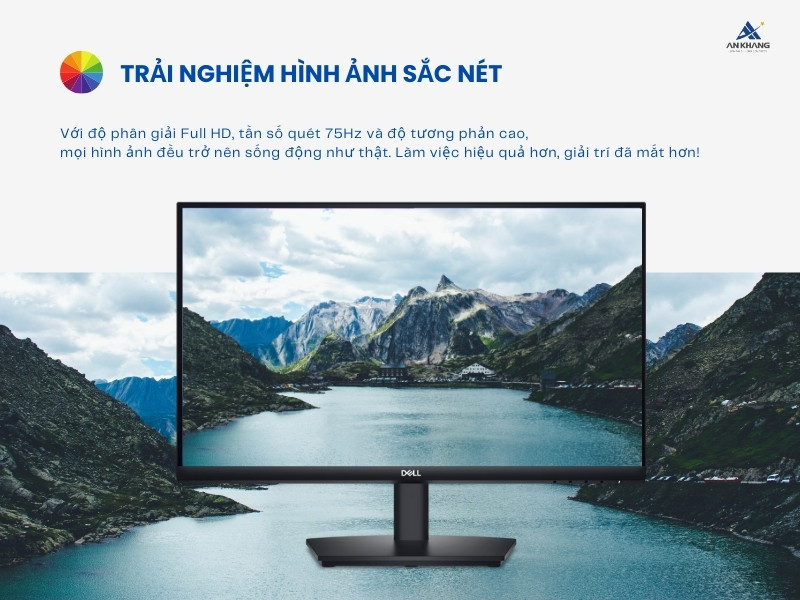 Dell E2425H với độ phân giải FHD, tần số quét 75Hz cho hình ảnh sắc nét, mượt mà