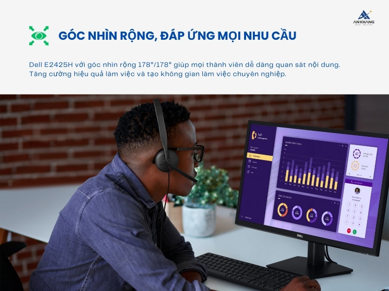 Màn hình LCD Dell E2425H với góc nhìn rộng 178°/178°