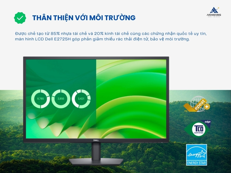 Màn hình LCD Dell E2725H bền bỉ và thân thiện với môi trường