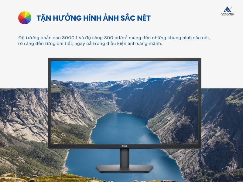 Màn hình LCD Dell E2725H với trải nghiệm hình ảnh sắc nét, rõ ràng