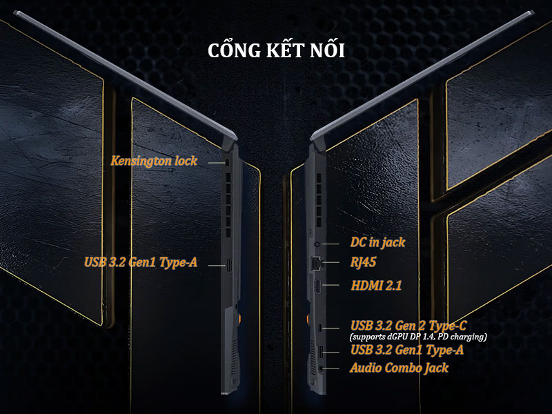 Trang bị c&aacute;c cổng kết nối tr&ecirc;n ASUS TUF Gaming F16 FX607VJB-RL151W