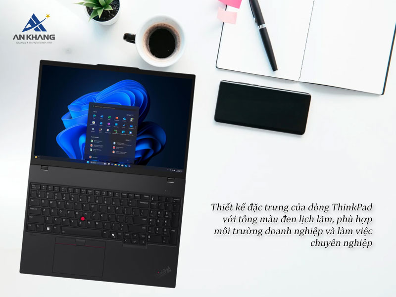 Laptop Lenovo ThinkPad T16 Gen 4 mang thiết kế đặc trưng của d&ograve;ng ThinkPad với t&ocirc;ng m&agrave;u đen lịch l&agrave;m, ph&ugrave; hợp m&ocirc;i trường doanh nghiệp v&agrave; l&agrave;m việc chuy&ecirc;n nghiệp