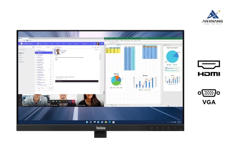 M&agrave;n h&igrave;nh Lenovo ThinkVision S24-4e 64B5KAR1VN trang bị cổng HDMI v&agrave; VGA