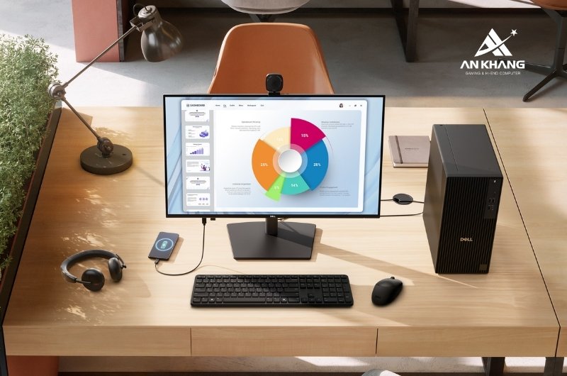 Màn hình Dell Pro P2726H trang bị hệ thống cổng kết nối đa dạng, tương thích mọi thiết bị