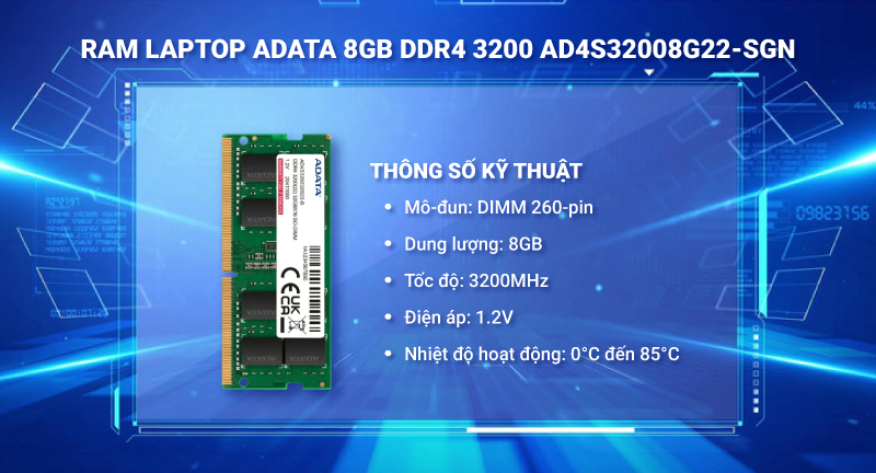Thông số kỹ thuật Ram laptop ADATA 8GB DDR4 3200 AD4S32008G22-SGN