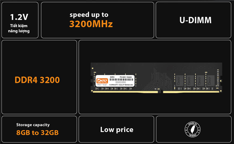 Đừng để máy lag – Ram PC DATO 8GB DDR4 3200MHz DT8G4DLDND32 là giải pháp!