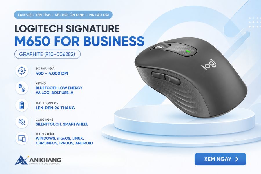 Chuột không dây Logitech Signature M650 for Business Graphite (910-006282) - Làm việc yên tĩnh, kết nối ổn định cho doanh nghiệp