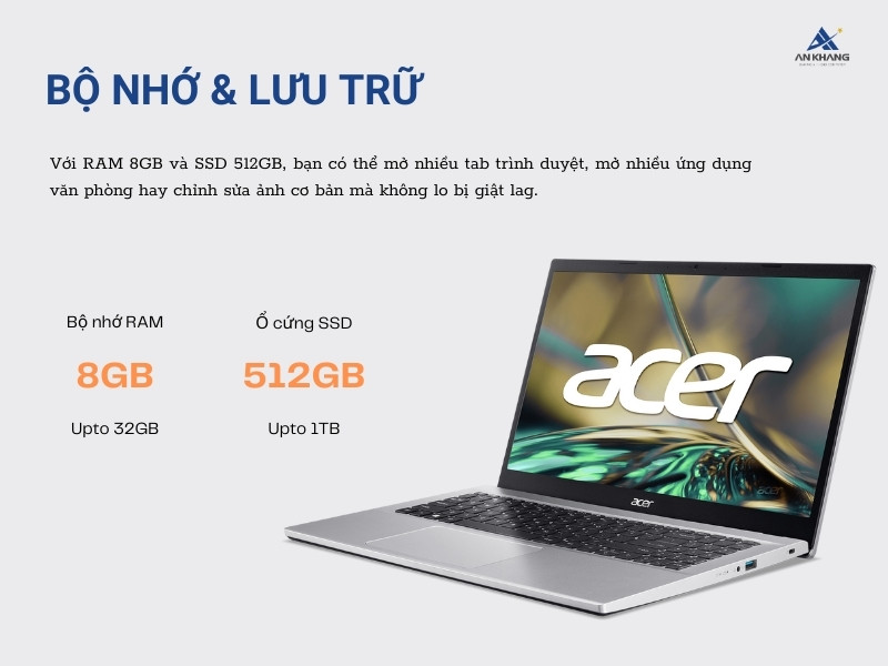 Acer Aspire 3 A315-59-381E NX.K6TSV.006 sở hữu RAM 8GB, SSD 512GB