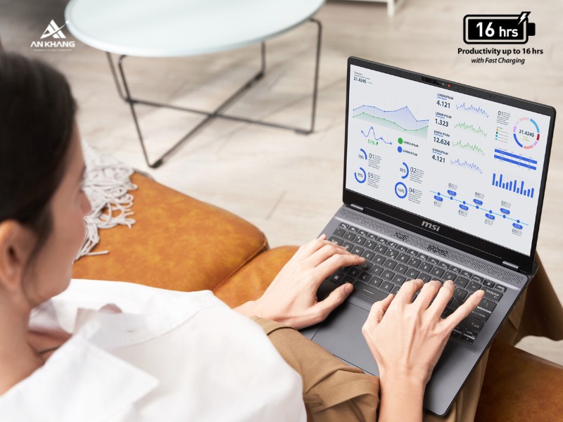 MSI Prestige 14 AI Studio C1VEG 056VN với thời lượng pin lên tới 16 giờ liên tục