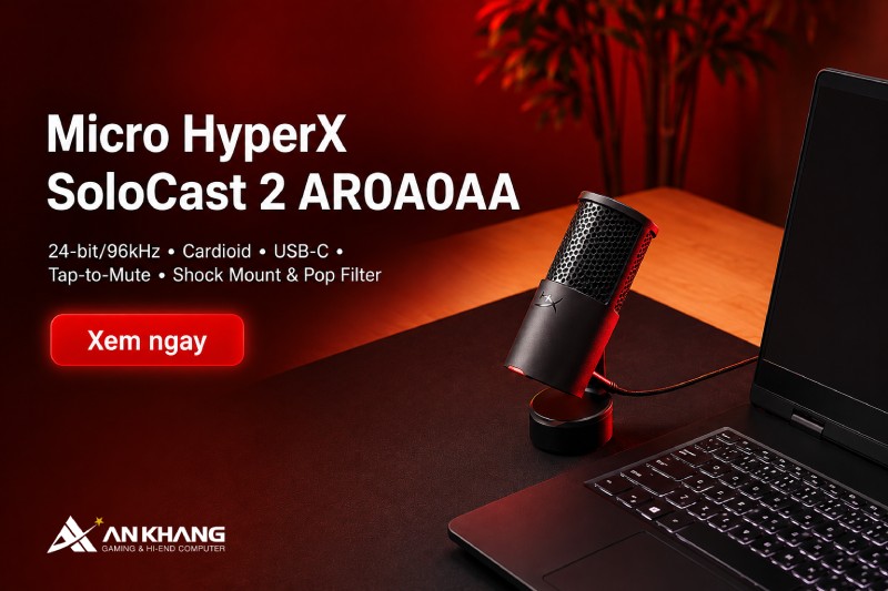 Micro HyperX SoloCast 2 AR0A0AA – Micro USB dễ dùng, thu âm rõ, sẵn sàng cho game, livestream và sáng tạo nội dung