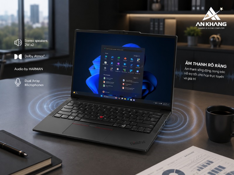 Laptop Lenovo ThinkPad E14 Gen 7 21SX002NVA mang đến âm thanh rõ ràng, trong trẻo và sống động