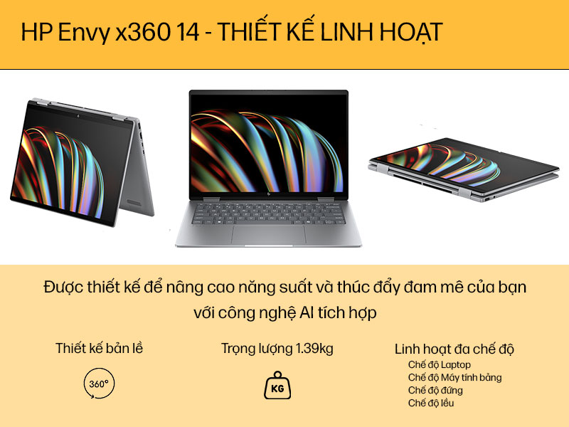 HP Envy X360 14-fc0162TU với thiết kế linh hoạt