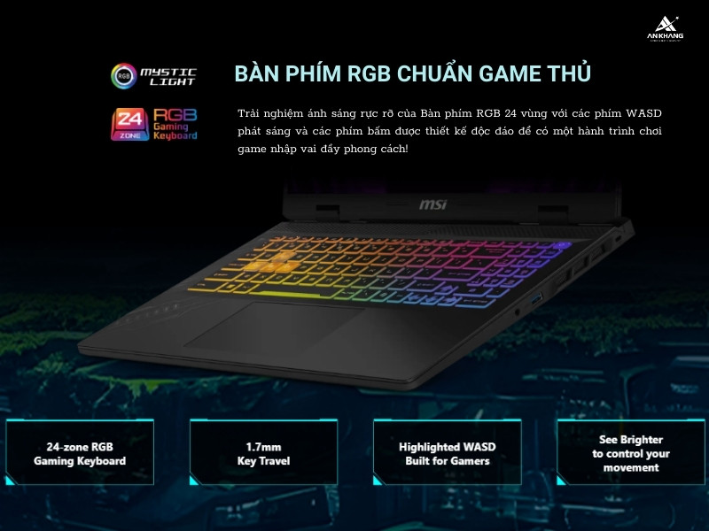 Laptop MSI Crosshair 16 HX D14VFKG 860VN với bàn phím RGB 24-zone chuẩn game thủ