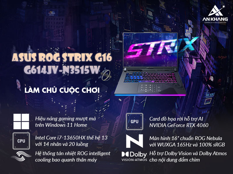 Laptop Asus ROG Strix G16 G614JV-N3515W - Laptop Gaming AI eSports Đỉnh Cao