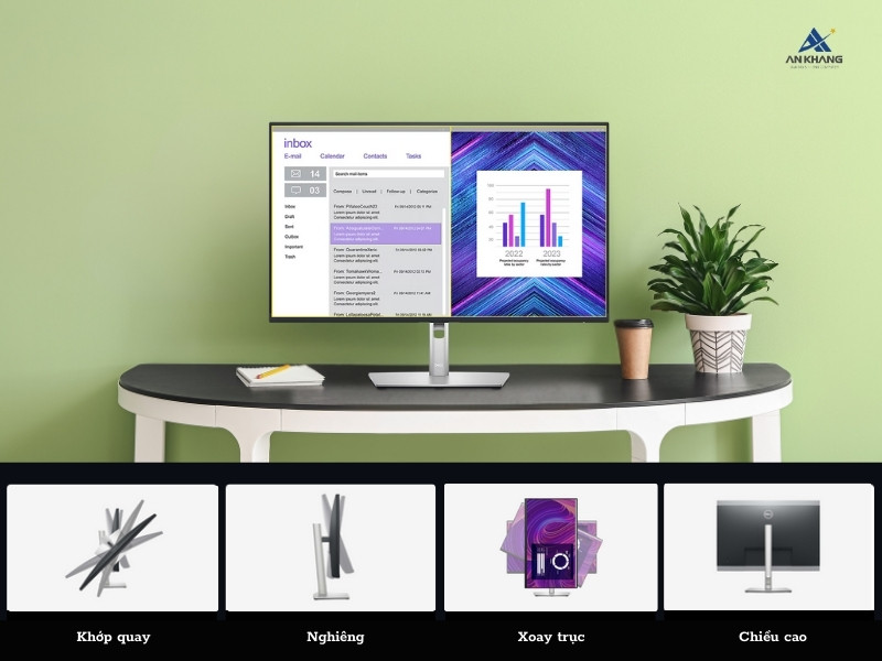 Màn hình Dell P2723D với khả năng điều chỉnh linh hoạt
