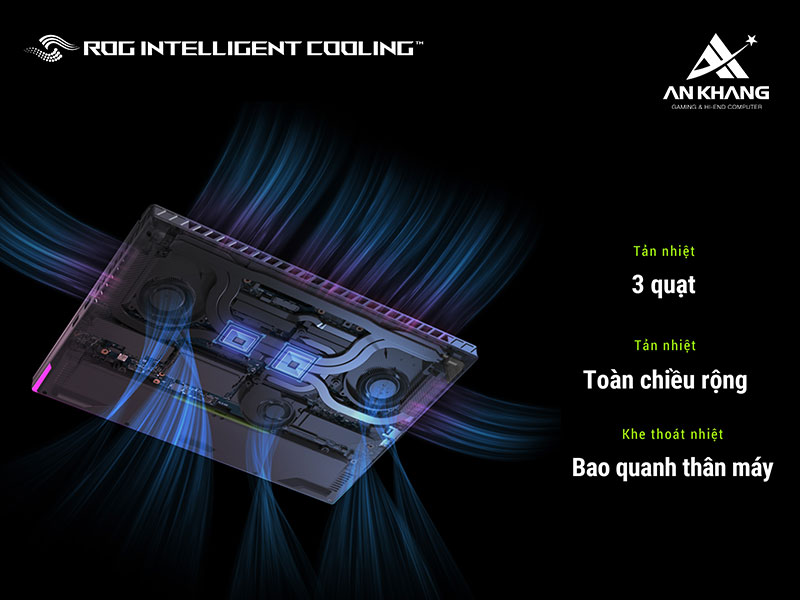 Duy trì hiệu năng tối đa cùng hệ thống tản nhiệt ROG Intelligent Cooling của laptop ASUS ROG Strix G16 G614PH